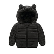 Curuila Toddler Boys Coat Solid Long Sleeve Windproof Winter Zipper Hooded Mid-Length Jacket Black Size 18-24 Months