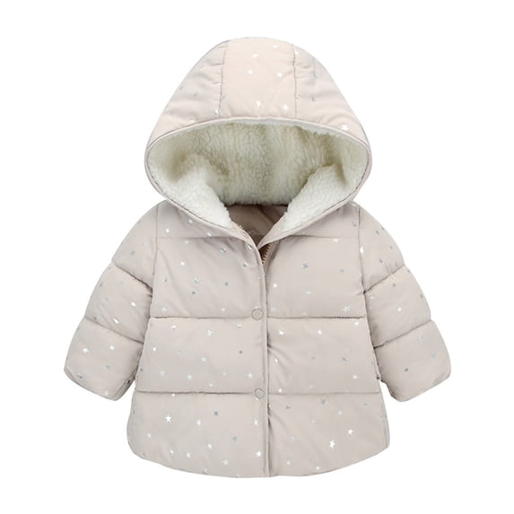 Curuila Toddler Boys Girls Coat Long Sleeve Stars Print Hooded Winter Clothes With Button Thicken Mid-Length Jacket Gray Size 4-5 Years