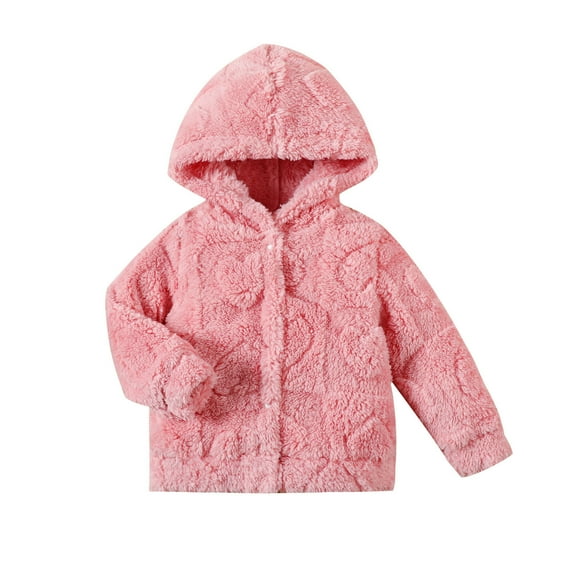 Curuila Toddler Boys Girls Coat Winter Hearts Print Long Sleeve Hooded Jacket Windproof Button Warm Mid-Length Outwear Pink Size 9-12 Months