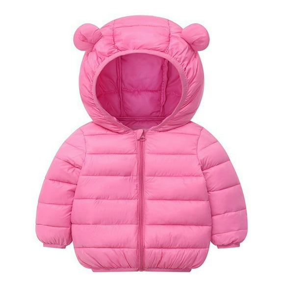 Curuila Toddler Boys Girls Coats Long Sleeve Autumn Winter Solid Color Casual Jacket With Zipper Ears Hooded Outwear Mid-Length Clothes Pink Size 5-6 Years
