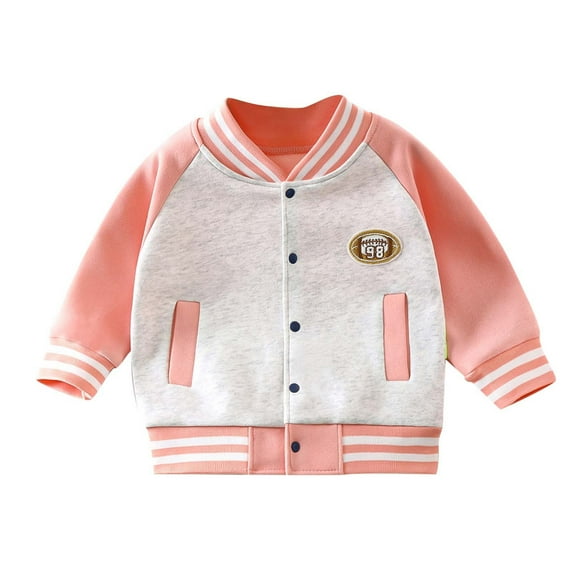 Curuila Toddler Boys Girls Coats Long Sleeve Button Outwear Lightweight Mid-Length Jacket Patchwork Baseball Clothes Pink Size 6-7 Years