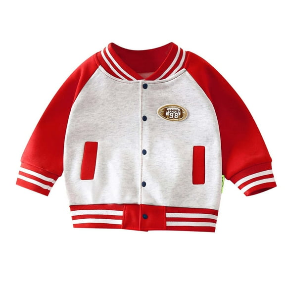 Curuila Toddler Boys Girls Coats Long Sleeve Button Outwear Lightweight Mid-Length Jacket Patchwork Baseball Clothes Red Size 10-12 Years