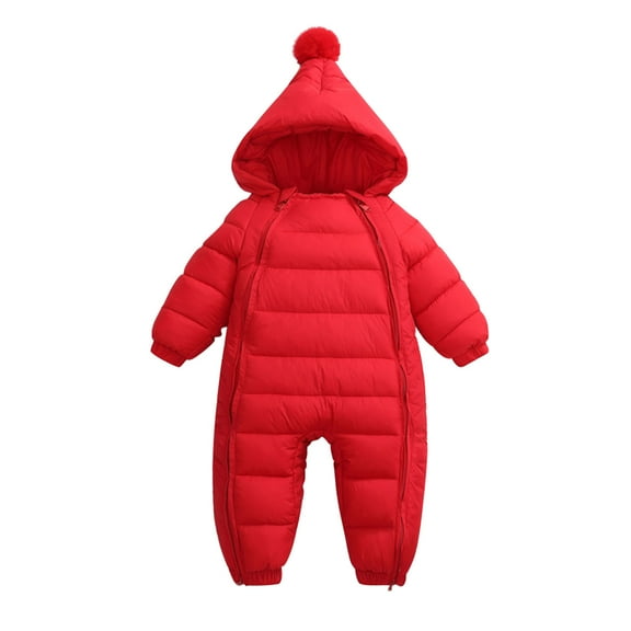 Curuila Toddler Boys Girls Coats Long Sleeve Solid Color Winter Jacket With Zipper Hooded Jumpsuit Long Outwear Red Size 18-36 Months