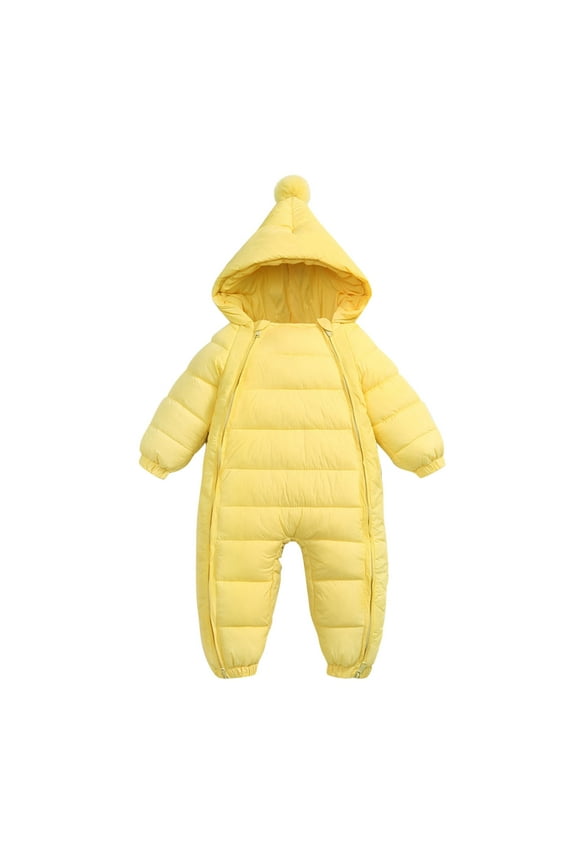 Toddler Boys Girls Coats Long Sleeve Solid Color Winter Jacket With Zipper Hooded Jumpsuit Long Outwear Yellow Size 0-6 Months