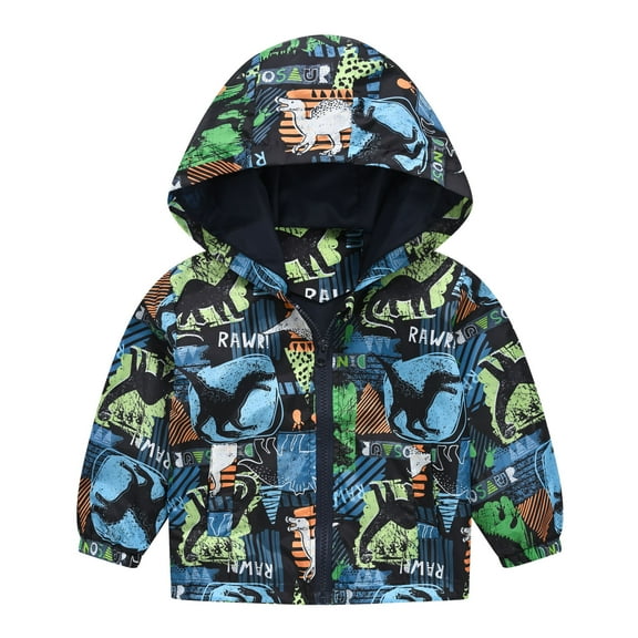 Curuila Toddler Boys Girls Coats Summer Cartoon Print Jacket With Zipper Hooded Long Sleeve Warm Outerwear Lightweight Breathable Mid-Length Jacket Black Size 18-24 Months