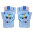 thumbnail image 1 of Curuila Toddler Boys Girls Gloves Convertible Flip Top Cute Cartoon Print Winter Warm Knit Thickened Half Finger Mitten Blue Size 8-14 Years, 1 of 3