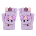 thumbnail image 1 of Curuila Toddler Boys Girls Gloves Convertible Flip Top Cute Cartoon Print Winter Warm Knit Thickened Half Finger Mitten Purple Size 8-14 Years, 1 of 3