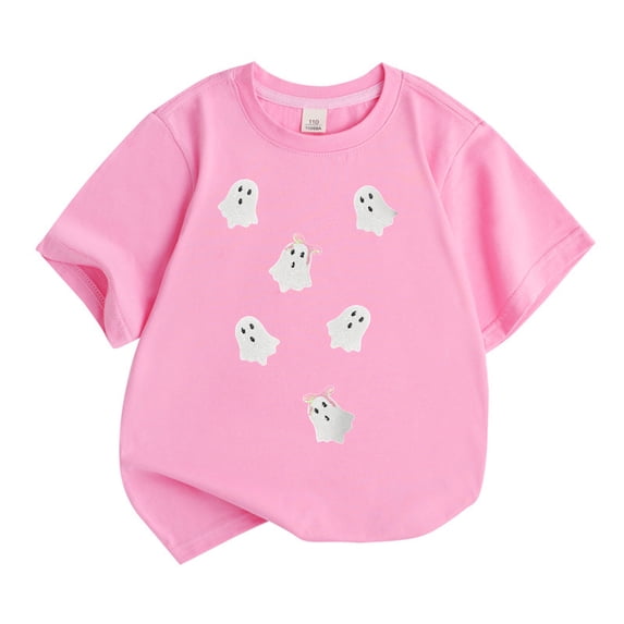 Curuila Toddler Boys Girls Halloween T Shirt Short Sleeve Hallowmas Ghost Print Crew Neck T Shirts For Boys Party Fashion Tops Pink Size 7-8 Years