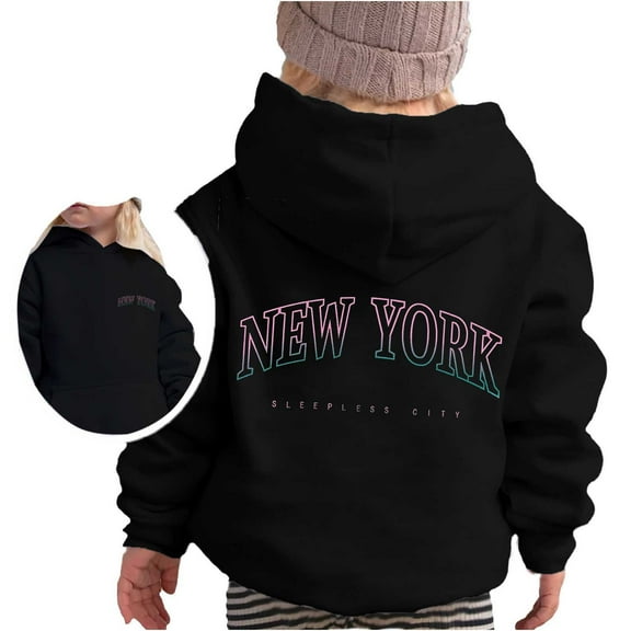 Curuila Toddler Boys Girls Hoodies Letter Print Long Sleeve Crew Neck Comfortable Soft Pullover With Pocket Autumn Winter Sweatshirt Black Size 3-4 Years