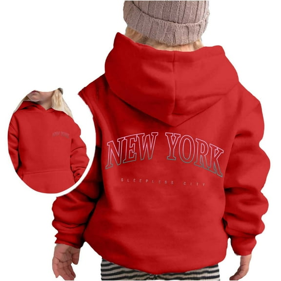 Curuila Toddler Boys Girls Hoodies Letter Print Long Sleeve Crew Neck Comfortable Soft Pullover With Pocket Autumn Winter Sweatshirt Red Size 9-10 Years
