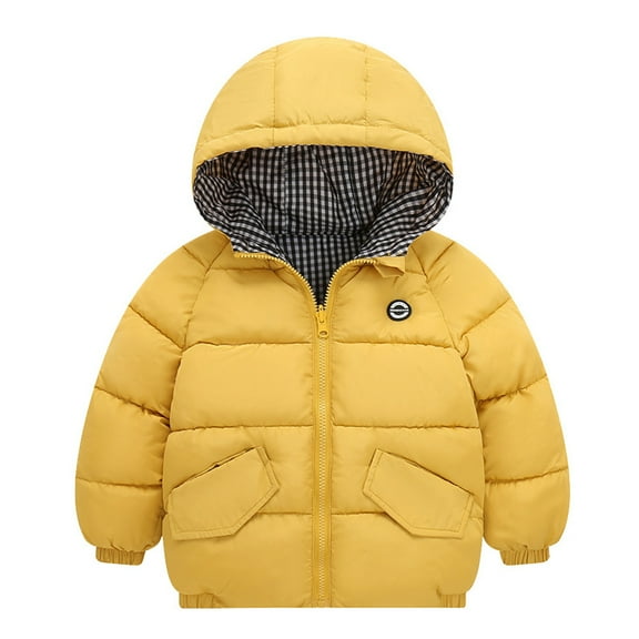 Curuila Toddler Boys Girls Jacket Winter Warm Long Sleeve Plaid Coats Hooded Mid-Length Outwear With Zipper Yellow Size 2-3 Years