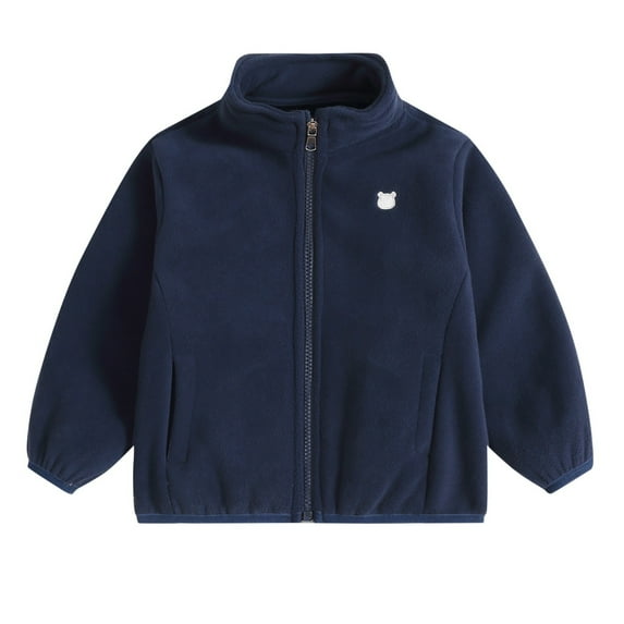 Curuila Toddler Boys Girls Outerwear Solid Zip Up Coat Long Sleeve Mid-Length Jacket Navy Size 3-4 Years
