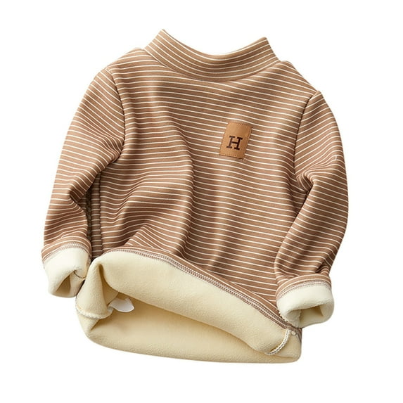 Curuila Toddler Boys Girls Tops Thick Striped High Neck Soft Long Sleeve T Shirt Pullover Winter Warm Sweatshirt Coffee Size 4-5 Years