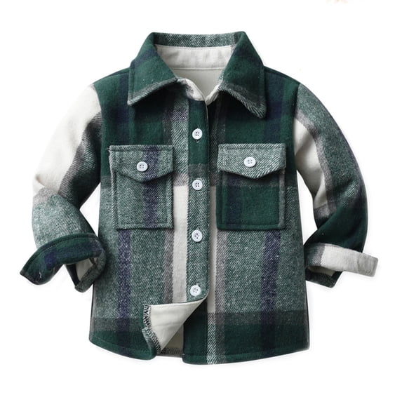 Curuila Toddler Boys Jacket Lapel Button Down Plaid Print Long Sleeve Coat For Kids Autumn Winter Soft Outerwear Size 3-4 Years