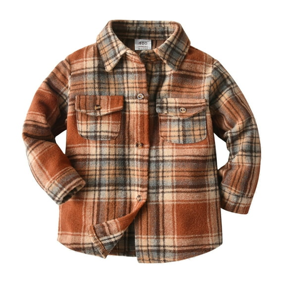 Curuila Toddler Boys Shirt Long Sleeve Plaid Lapel Tops Coat Outwear Autumn Winter Brown Size 12-18 Months