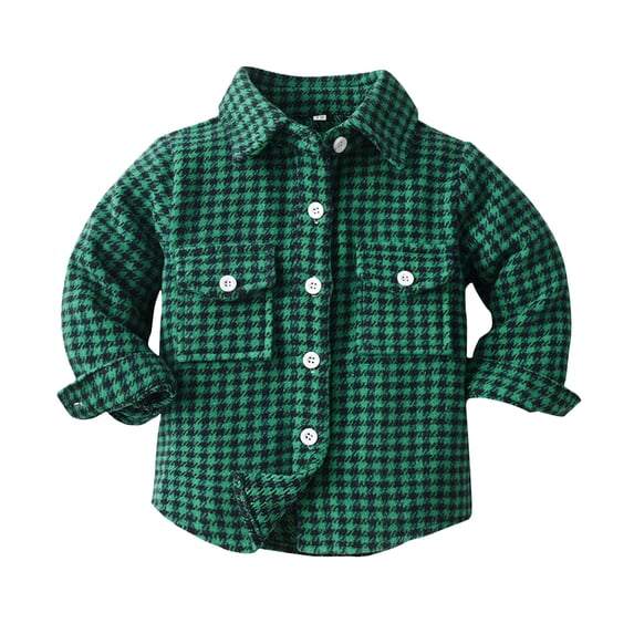 Curuila Toddler Boys Shirts Long Sleeve Plaid Print Lapel Button Down Shirts For Boys Loose Fit Comfort Tops Green Size 5-6 Years