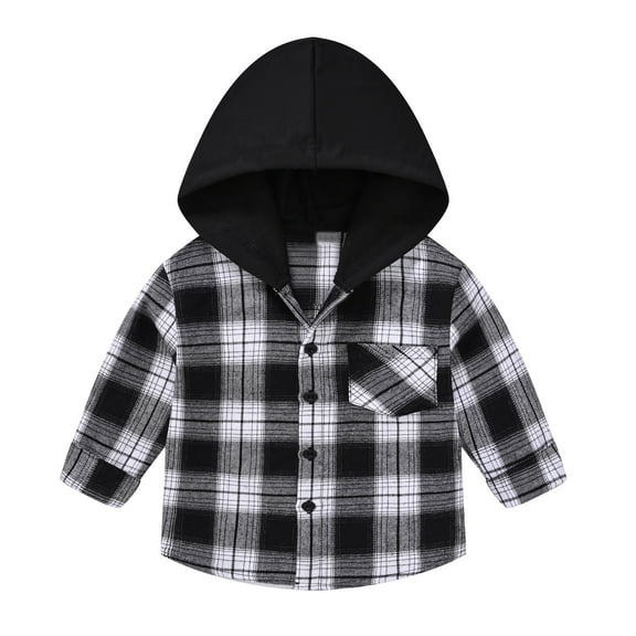 Curuila Toddler Boys T Shirt Long Sleeve Casual Plaid Prints Gentleman Hooded V-Neck Tops For Boys Girls White Size 18-24 Months