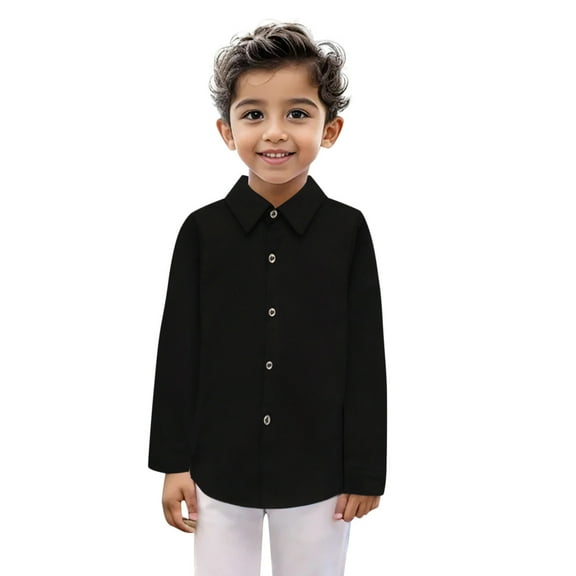 Curuila Toddler Boys Tops Long Sleeve Solid Button Down Casual Dress Lapel Shirts Black Size 3-4 Years