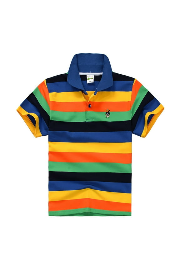 Toddler Boys Tops Short Sleeve Striped Fashion Lapel Shirt Button Closure For Boys Girls Black Size 5-6 Years