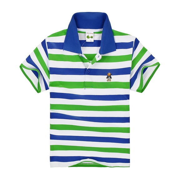 Curuila Toddler Boys Tops Short Sleeve Striped Fashion Lapel Shirt Button Closure For Boys Girls Blue Size 13-14 Years