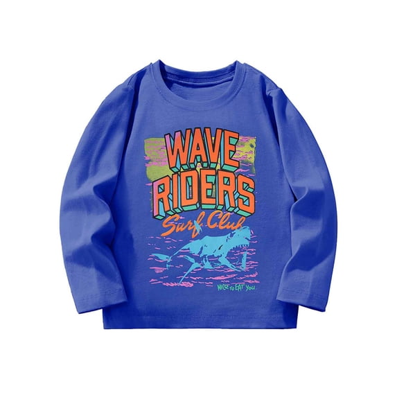 Curuila Toddler Boys Tshirt Long Sleeve Letter Print Crew Neck T Shirts For Boys Loose Fit Fashion Tops Blue Size 2-3 Years
