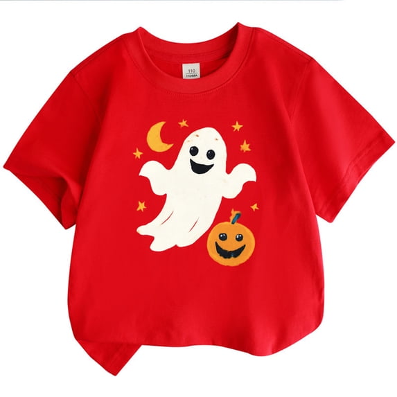 Curuila Toddler Child Boys Girls Halloween Tshirt Short Sleeve Hallowmas Ghost Print Crew Neck T Shirts For Boys Party Comfort Tops Pink2 Size 3-4 Years