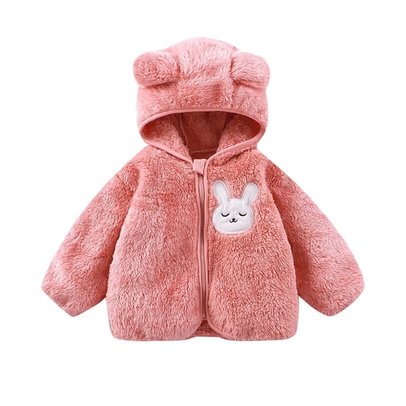 Curuila Toddler Child Girls Coat Fleece Long Sleeve Cartoon Print Hooded With Ears Jacket For Girls Winter Warm Fashion Outerwear Size 1-2 Years