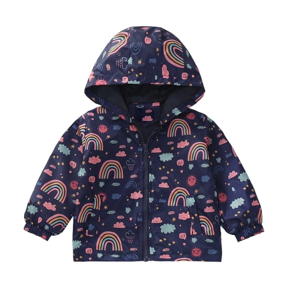 Curuila Toddler Child Girls Coat With Zipper Long Sleeve Graphic Print Hooded Jacket For Girls Loose Fit Comfortable Outerwear Size 4-5 Years