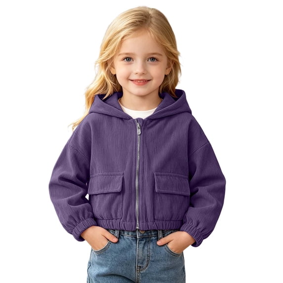 Curuila Toddler Child Girls Coat With Zipper Long Sleeve Solid Color Hooded Jacket For Girls Everyday Wear Soft Outerwear Size 8-9 Years