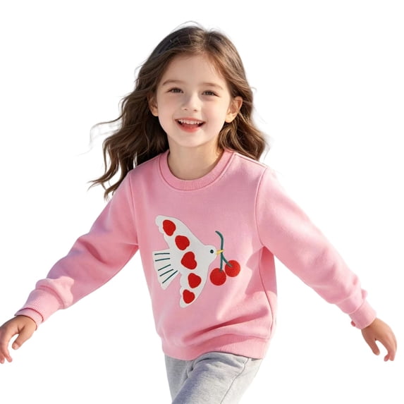 Curuila Toddler Child Girls T-Shirts Long Sleeve Cartoon Print Crew Neck Tops For Girls Spring Autumn Soft Tee Size 2 Y
