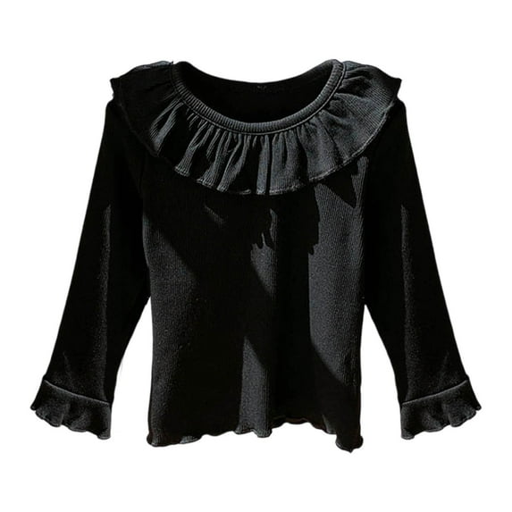 Curuila Toddler Girls Blouse Crew Neck Long Sleeve Solid Color Tops Soft Comfortable Stretchy Tee Shirt Black Size 7-8 Years