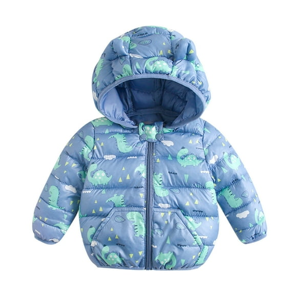 Curuila Toddler Girls Boys Coat Winter Long Sleeve Outerwear Hooded With Ears Zipper Warm Windproof Cartoon Mid-Length Jacket Blue Size 2-3 Years