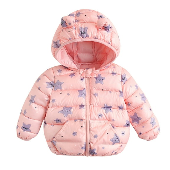 Curuila Toddler Girls Boys Coat Winter Long Sleeve Outerwear Hooded With Ears Zipper Warm Windproof Cartoon Mid-Length Jacket Pink Size 12-18 Months