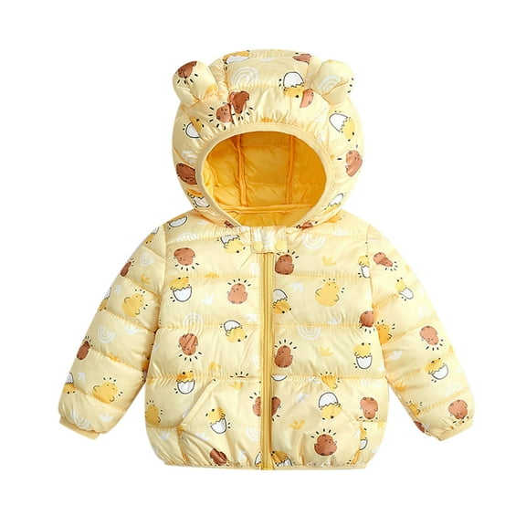 Curuila Toddler Girls Boys Coat Winter Long Sleeve Outerwear Hooded With Ears Zipper Warm Windproof Cartoon Mid-Length Jacket Yellow Size 3-4 Years