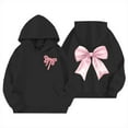 thumbnail image 1 of Curuila Toddler Girls Boys Hoodies Bow Cartoon Print Long Sleeve Crew Neck Soft Fashion Warm Pullover With Pocket Autumn Winter Sweatshirt Black Size 18-24 Months, 1 of 3