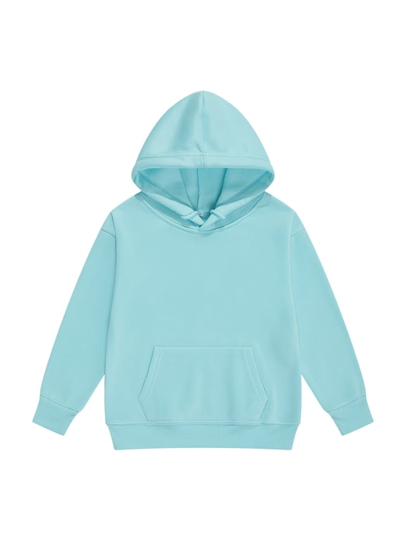 Toddler Girls Boys Hoodies Solid Color Long Sleeve Crew Neck Soft Pullover With Pocket Comfortable Autumn Winter Sweatshirt Blue Size 2-3 Years