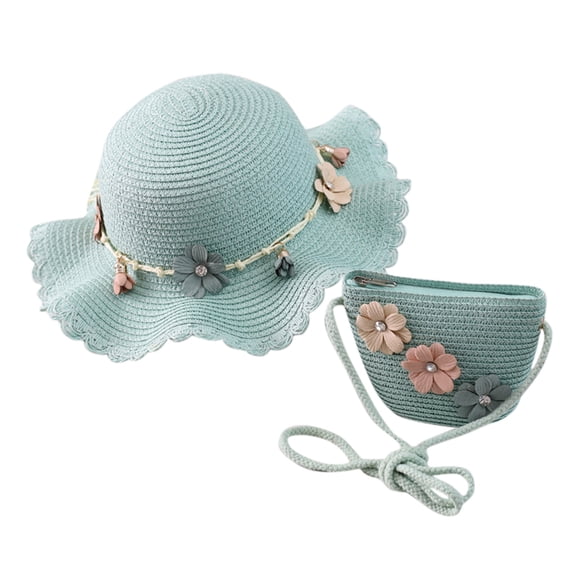 Curuila Toddler Girls Boys Sun Hat With Bag Flower Solid Color Summer Fashion Comfort Caps Green Size One Size