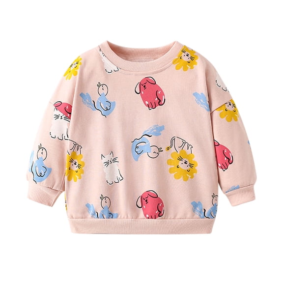 Curuila Toddler Girls Boys Sweatshirt Cartoon Animals Printed Causal Crew Neck T Shirt Long Sleeved Autumn Winter Top Size 2-3 Years Pink