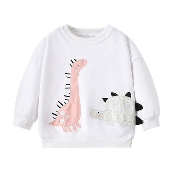 Curuila Toddler Girls Boys Sweatshirt Cartoon Dinosaur Printed Causal Crew Neck T Shirt Long Sleeved Autumn Winter Top Size 2-3 Years White