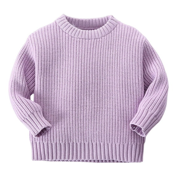 Curuila Toddler Girls Boys Tops Crew Neck Long Sleeve Solid Color Sweater Autumn Winter Warm Pullover Coat Jacket Purple Size 4-5 Years