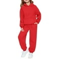 thumbnail image 1 of Curuila Toddler Girls Boys Two Piece Set Long Sleeve Solid Color Hoodie Pullover With Pocket Tops Long Pants Comfortable Outfits Sweat Suit Red Size 6-7 Years, 1 of 4