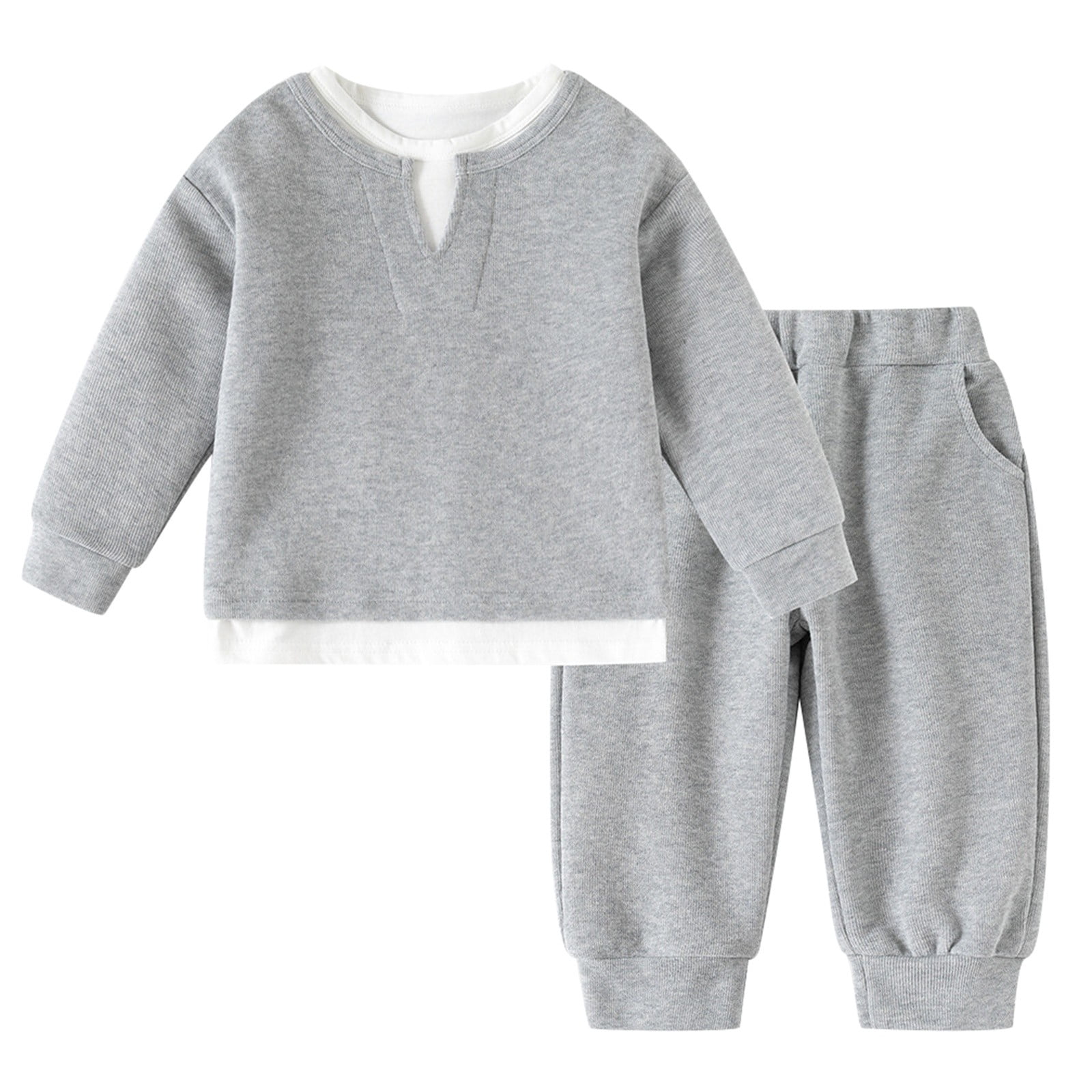 Curuila Toddler Girls Boys Two Piece Sets Long Sleeve Crew Neck Solid ...