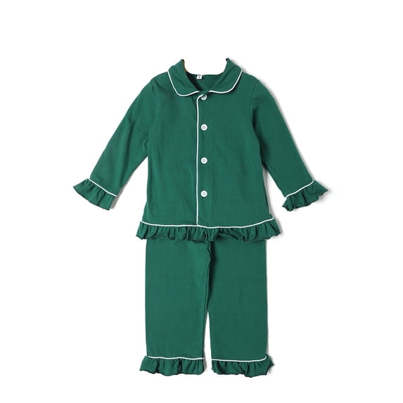 Curuila Toddler Girls Christmas Pajamas Set Long Sleeve Solid Color Lapel Button Down Pjs Tops With Pants Loose Fit Casual Loungewear Size 6-12 Months