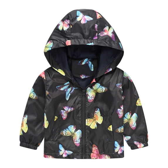 Curuila Toddler Girls Coat Long Sleeve Graphic Print Hooded Zipper Jacket For Girls Everyday Wear Comfortable Outerwear Size 18-24 Months