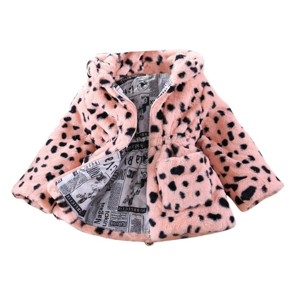 Curuila Toddler Girls Coat Winter Windproof Long Sleeve Cow Print Color Jacket Warm Hooded Zipper Mid-Length Outerwear Pink Size 5-6 Years