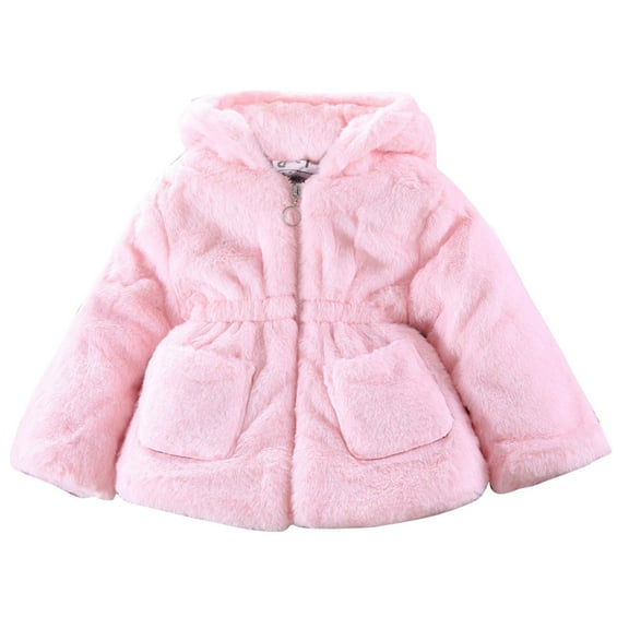 Curuila Toddler Girls Coat Winter Windproof Long Sleeve Solid Color Jacket Warm Hooded Zipper Mid-Length Outerwear Pink Size 3-4 Years