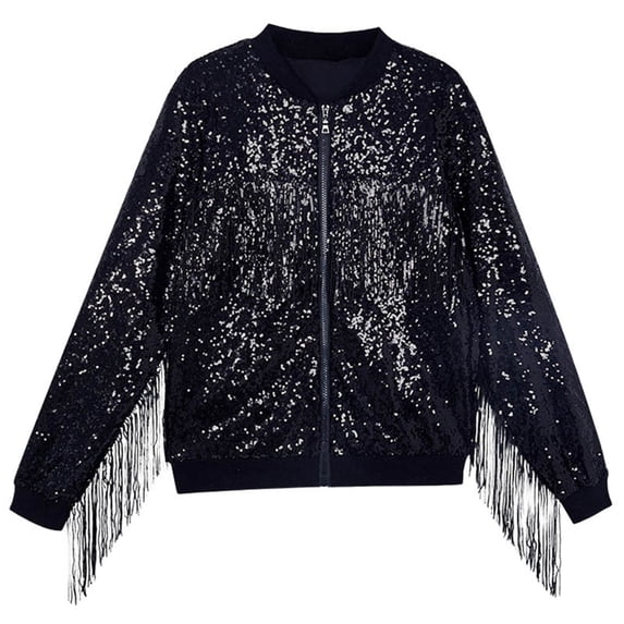 Curuila Toddler Girls Coat With Tassels Long Sleeve Solid Color Sequins Crew Neck Jacket For Girls Performance Fashion Outerwear Size 10-12 Years