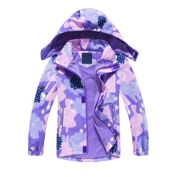 Curuila Toddler Girls Coat With Zipper Long Sleeve Cartoon Print Hooded Jacket For Girls Loose Fit Fashion Outerwear Size 11-12 Years