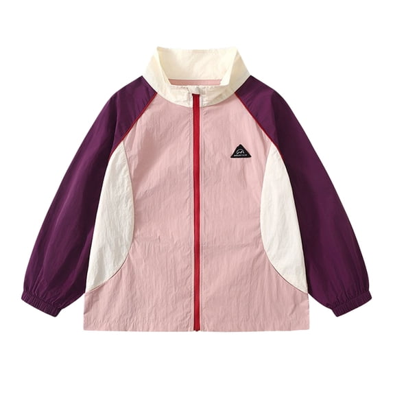 Curuila Toddler Girls Coat With Zipper Long Sleeve Color Block Stand Collar Jacket For Girls Summer Lightweight Comfort Outerwear Size 11-14 Years