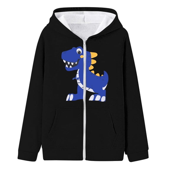 Curuila Toddler Girls Coat With Zipper Long Sleeve Dinosaur Print Hooded Jacket For Girls Loose Fit Casual Outerwear Size 4-5 Years
